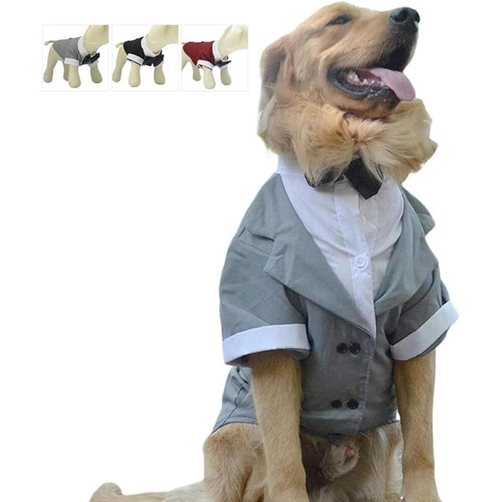 Lovelonglong Pet Costume Dog Suit Formal Tuxedo with Black Bow Tie for Large Dog